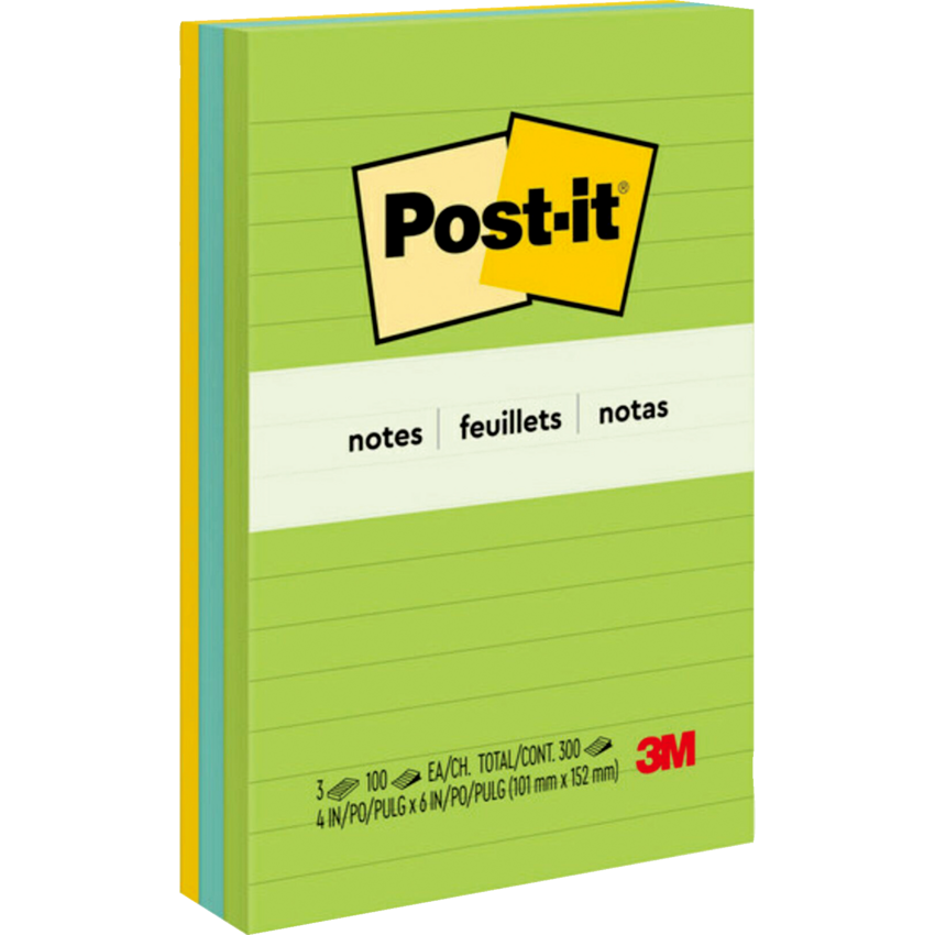 Post-it® Notes Lined 4" x 6" 100 sheets per pad Assorted Floral Fantasy Colours 3 pads/pkg