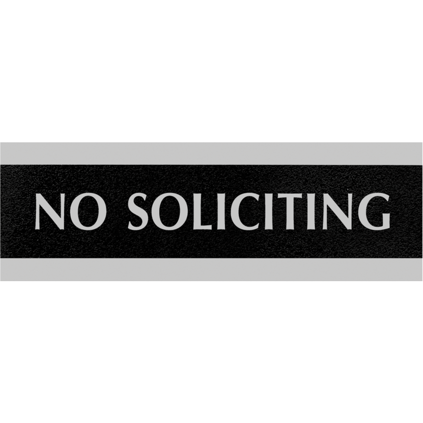 Headline® Century Signs, 3" x 9", Black and Silver, No Soliciting