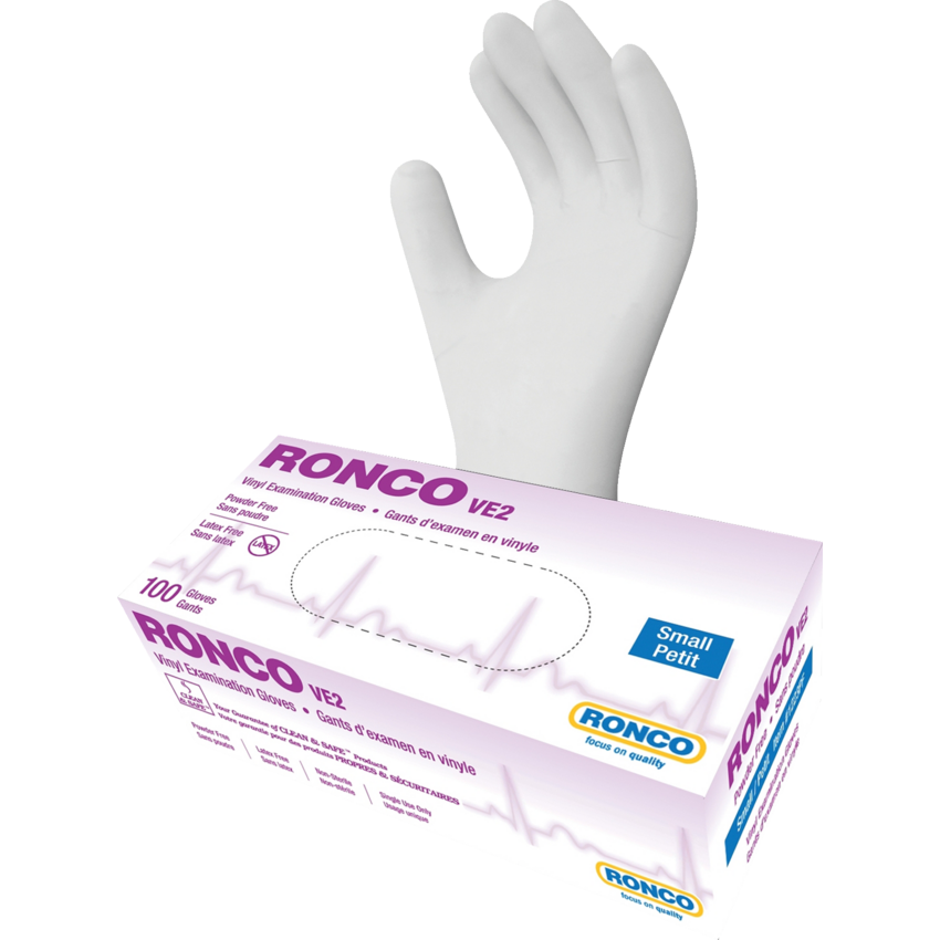 RONCO VE2 Examination Vinyl Gloves Small Clear 100/box