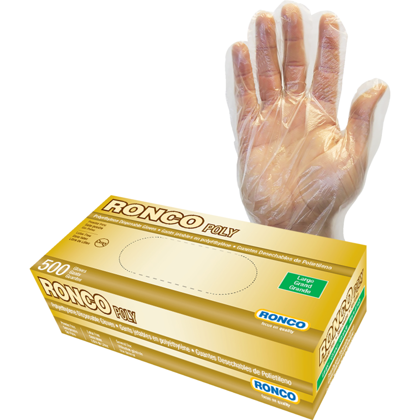 RONCO Poly Disposable Gloves Large Clear 500/box