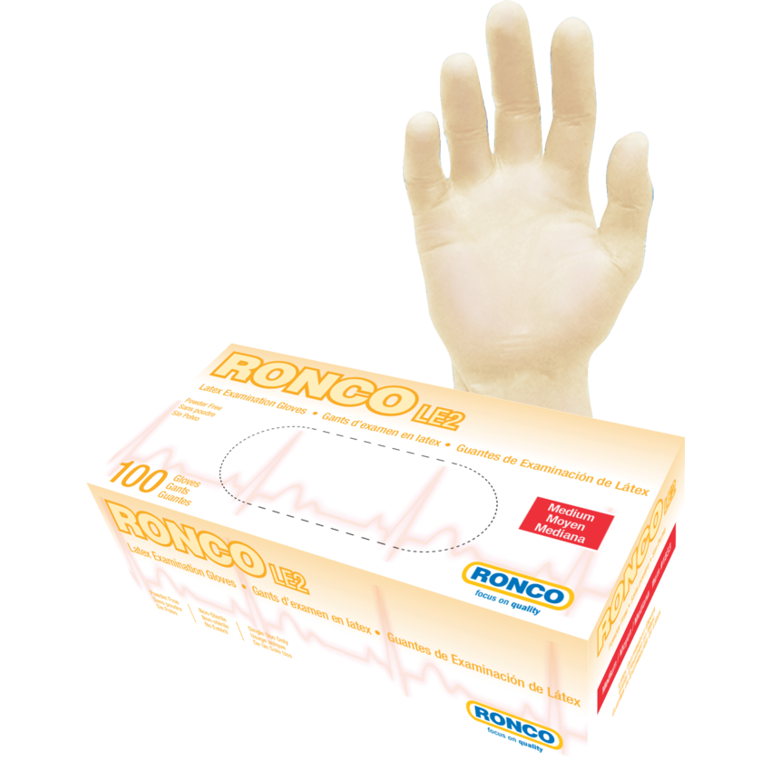 RONCO LE2 Latex Examination Gloves Tan Medium 100/box