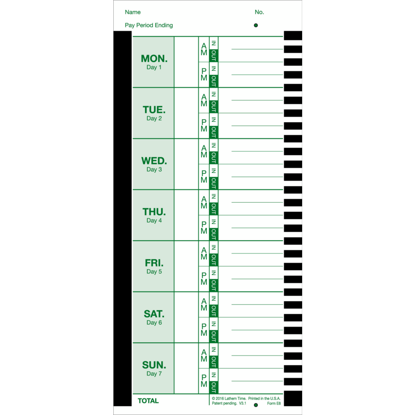 Lathem Time Cards Weekly English 100/pkg