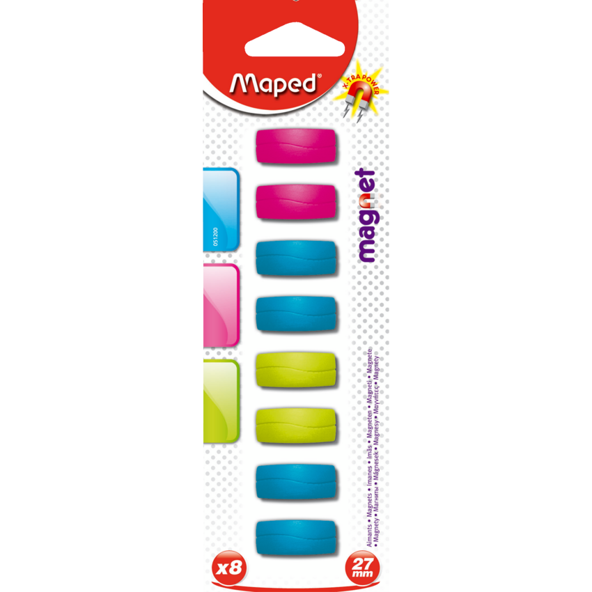 Maped® Magnets Rectangle 1-1/16" Assorted Colours 8/pkg