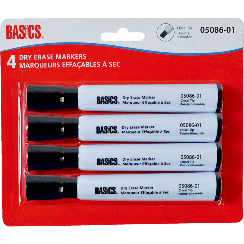 Basics® Dry Erase Whiteboard Markers Chisel Tip Black 4/pkg