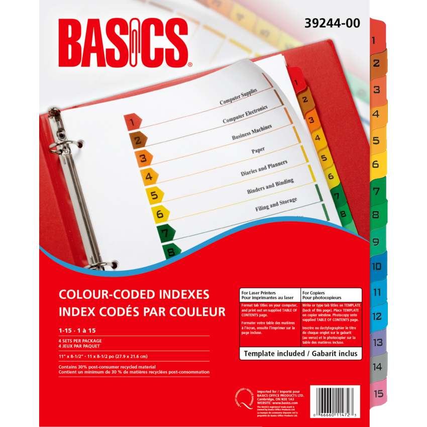Basics® Colour-Coded Indexes 1-15, 4 sets/pkg