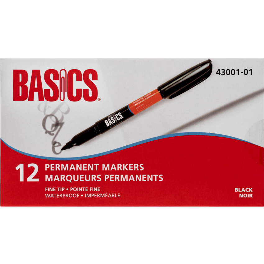 Basics® Permanent Markers Pen Style Fine Tip Black 12/box
