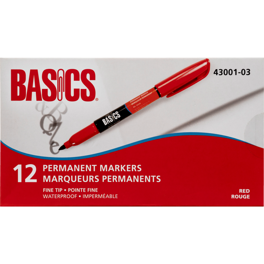 Basics® Permanent Markers Pen Style Fine Tip Red 12/box
