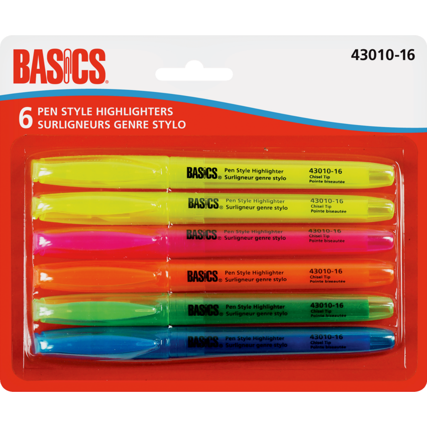 Basics® Pen Style Highlighters Assorted Colours 6/pkg