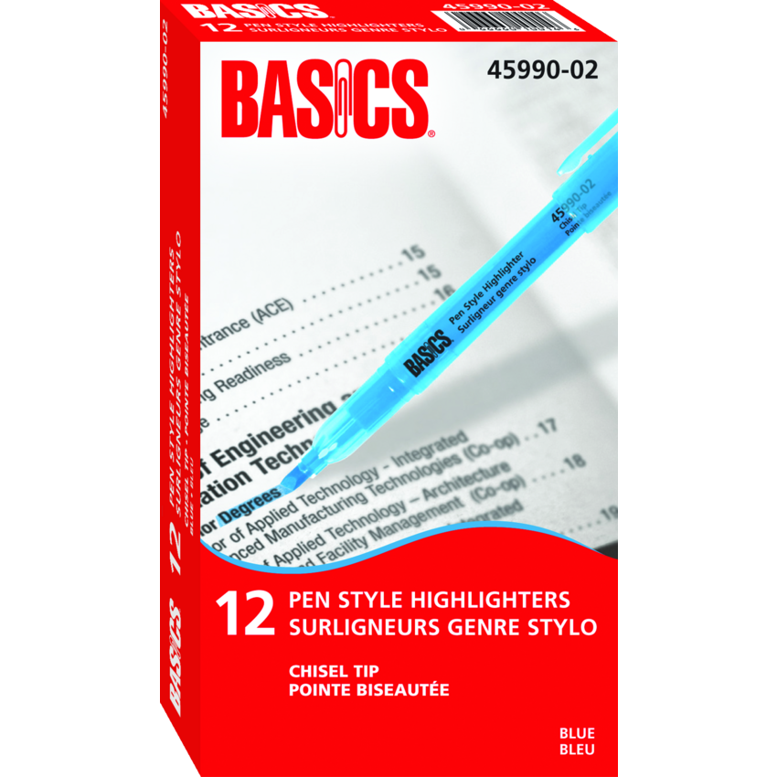 Basics® Pen Style Highlighters Blue 12/box