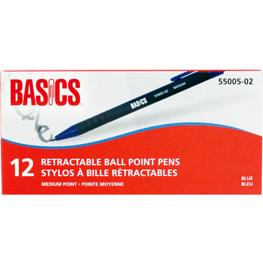 Basics® Retractable Ball Point Pen Medium Blue 12/box