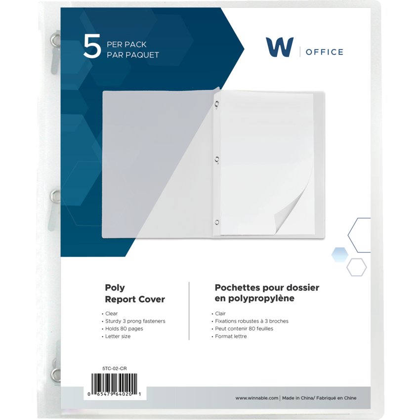 Winnable Poly Report Covers with Tangs Letter Clear 5/pkg
