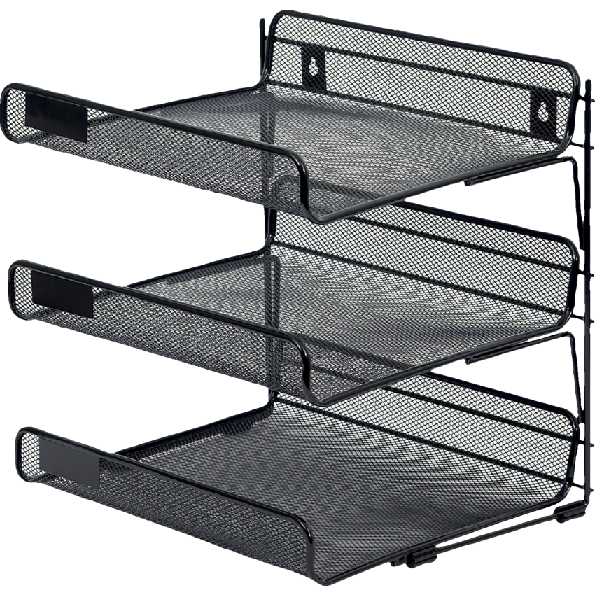 Merangue Mesh Desk Accessory 3 Tier Tray Letter 12" x 12" x 10" Black