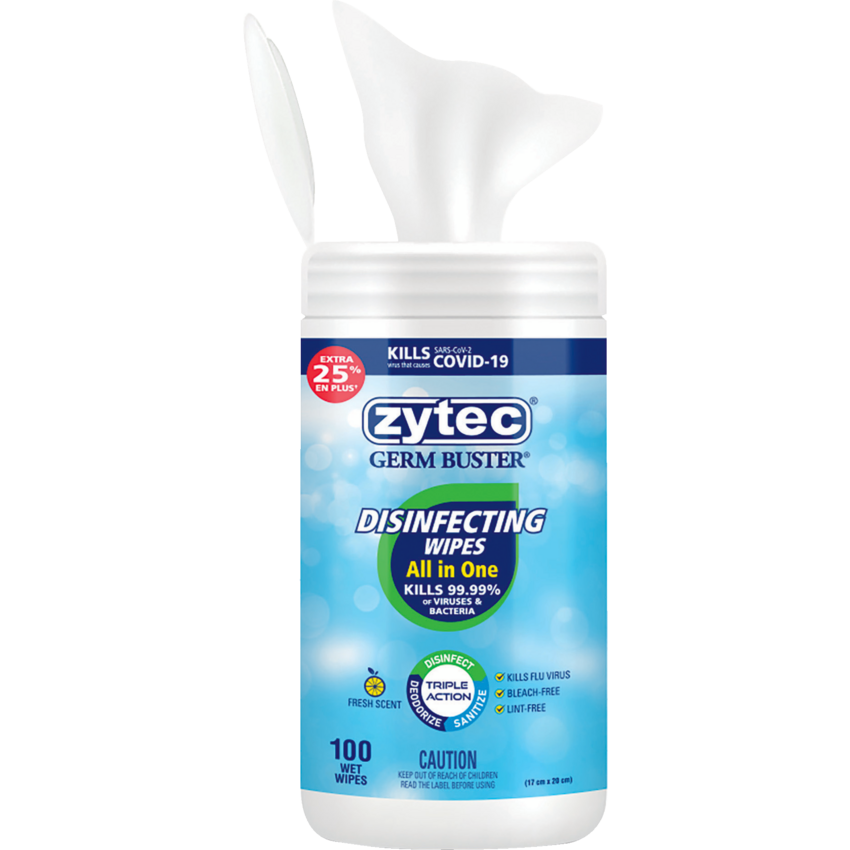 Zytec® Germ Buster® All In One Disinfectant Wipes 100 sheets/tub