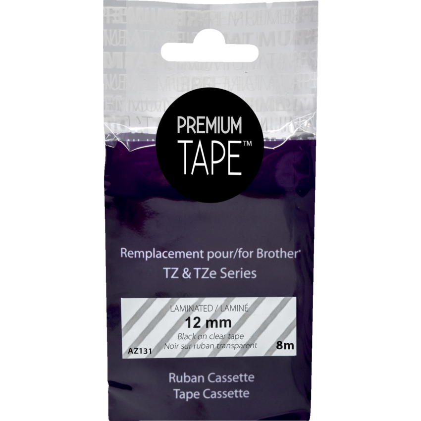 Premium Tape™ Compatible Replacement Tape Brother TZ-131 3/8" x 26' Black on Clear