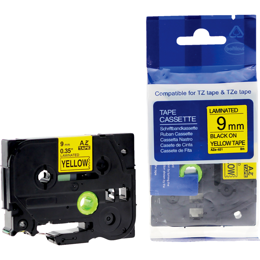 Premium Tape™ Compatible Replacement Tape TZ-621 3/8" x 26' Black on Yellow