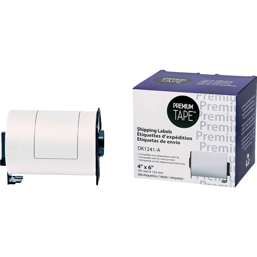 Premium Tape™ Compatible Replacement Tape Brother DK1241 4" x 6" 200 labels per roll Black on White