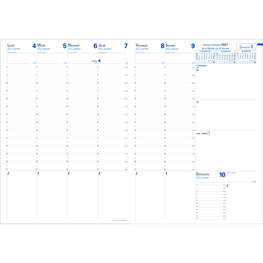 Quo Vadis Prenote Weekly Diary Refill 11-3/4" x 8-1/2" French