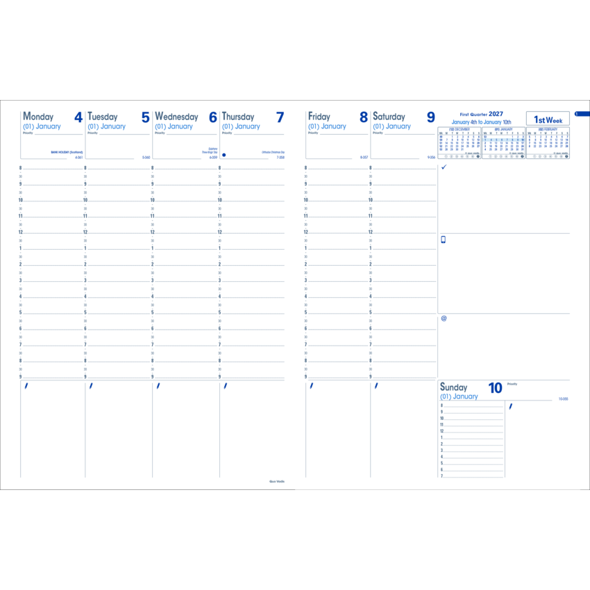 Quo Vadis Trinote Weekly Diary Refill 9-1/2" x 7-1/4" English