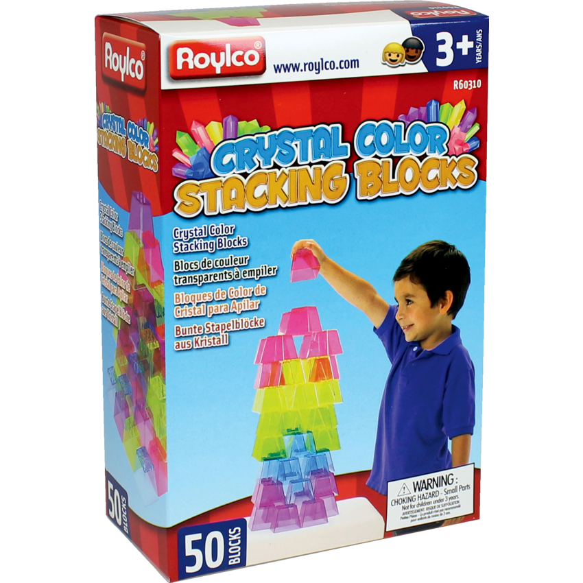 Roylco Crystal Colour Stacking Blocks Assorted Colours 50/pkg