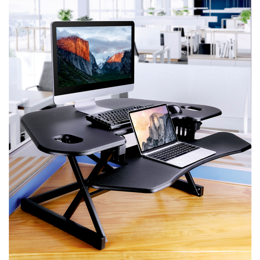 Rocelco® Sit-to-Stand Corner Adjustable Desk Converter Black