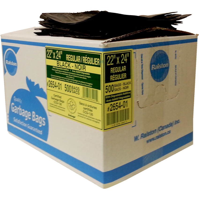 Ralston 2600 Series EcoLogo™ Industrial Garbage Bags Regular 22" x 24" Black 500/ctn