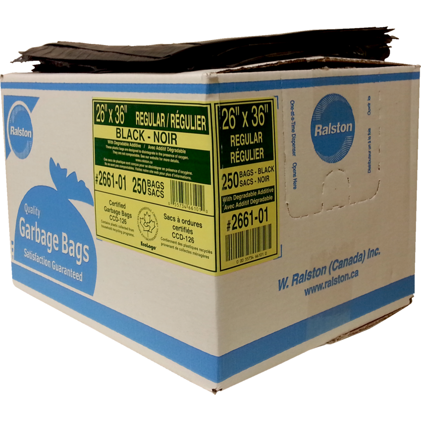 Ralston 2600 Series EcoLogo™ Industrial Garbage Bags Regular 26" x 36" Black 250/ctn