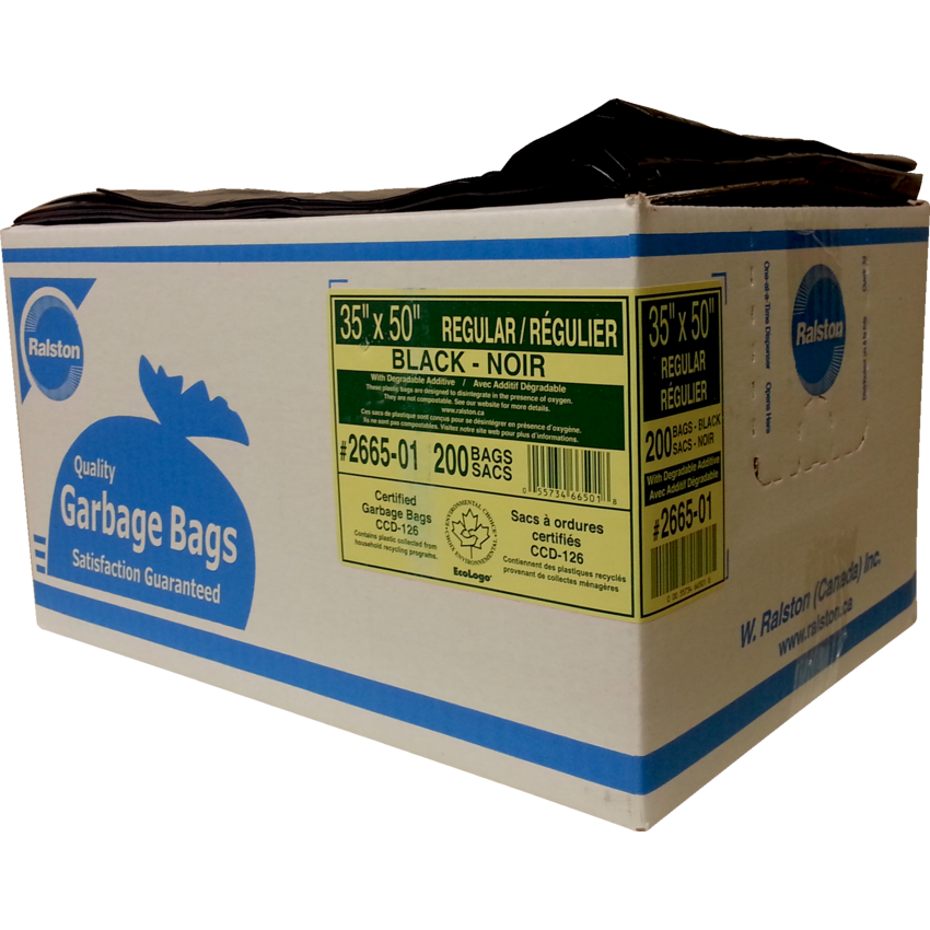 Ralston 2600 Series EcoLogo™ Industrial Bags Regular 35" x 50" Black 200/ctn