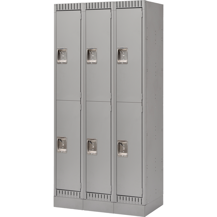 Kleton® RTA Steel Locker Double w/Recessed Base Bank of 3 Grey