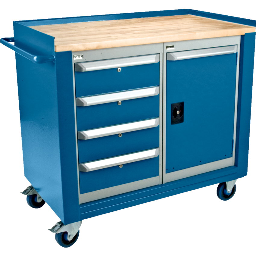 Kleton® Industrial Duty Mobile Service Bench 4 Drawers/1 Door Blue