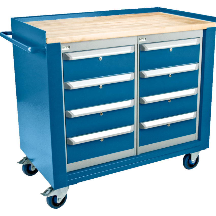 Kleton® Industrial Duty Mobile Service Bench 8 Drawers Blue