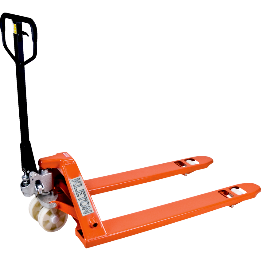 Kleton® Heavy Duty Hydraulic Pallet Truck 27" x 48" Nylon Wheels 5500 lb Capacity Orange