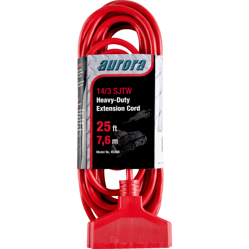Aurora Tools® Outdoor Vinyl Triple Tap Extension Cord Heavy-Duty 25' Red