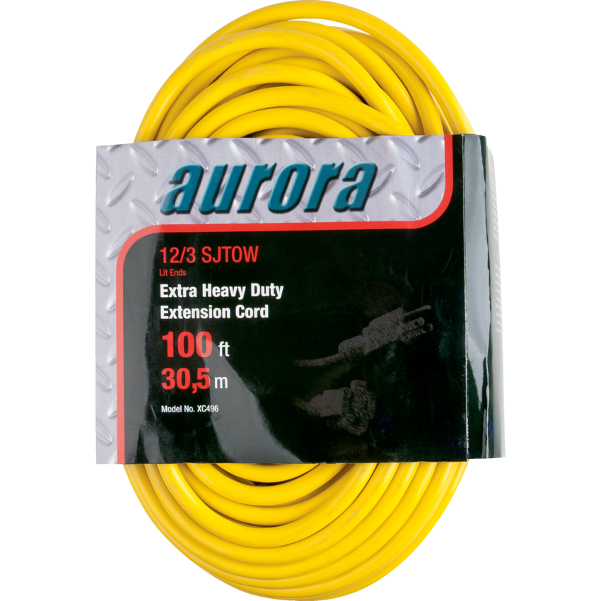 Aurora Tools® Outdoor Vinyl Extension Cords with Light Indicator 100' Yellow