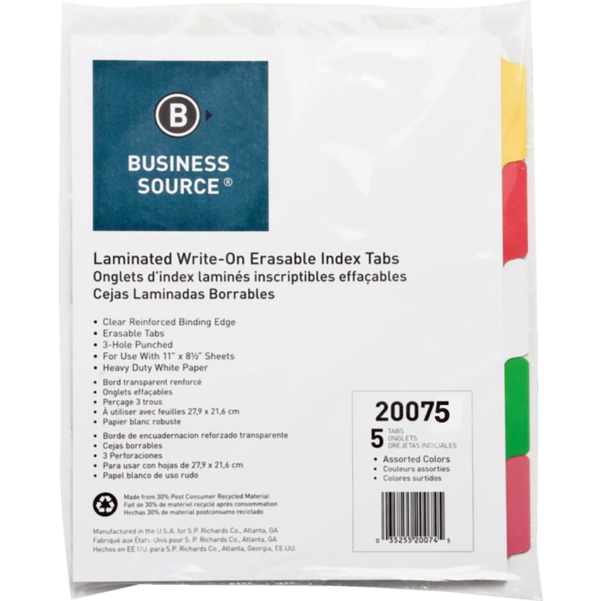 Business Source® Index Dividers 8 Tabs Assorted Colours