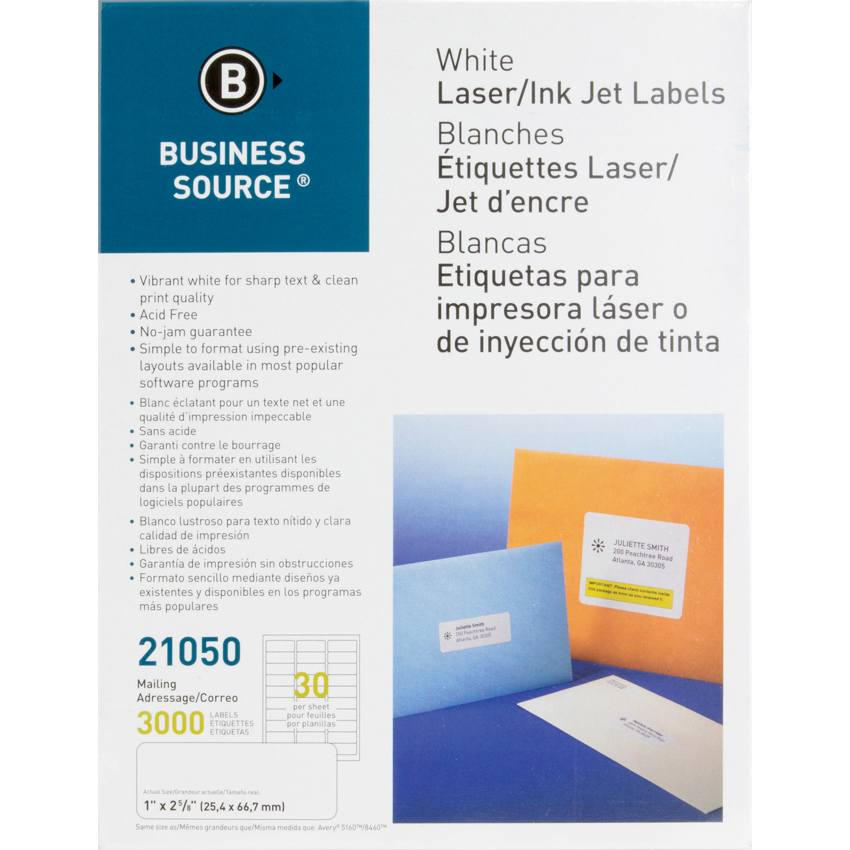 Business Source® Address Labels 1" x 2-5/8" (3000 Labels) 100 sheets/pkg