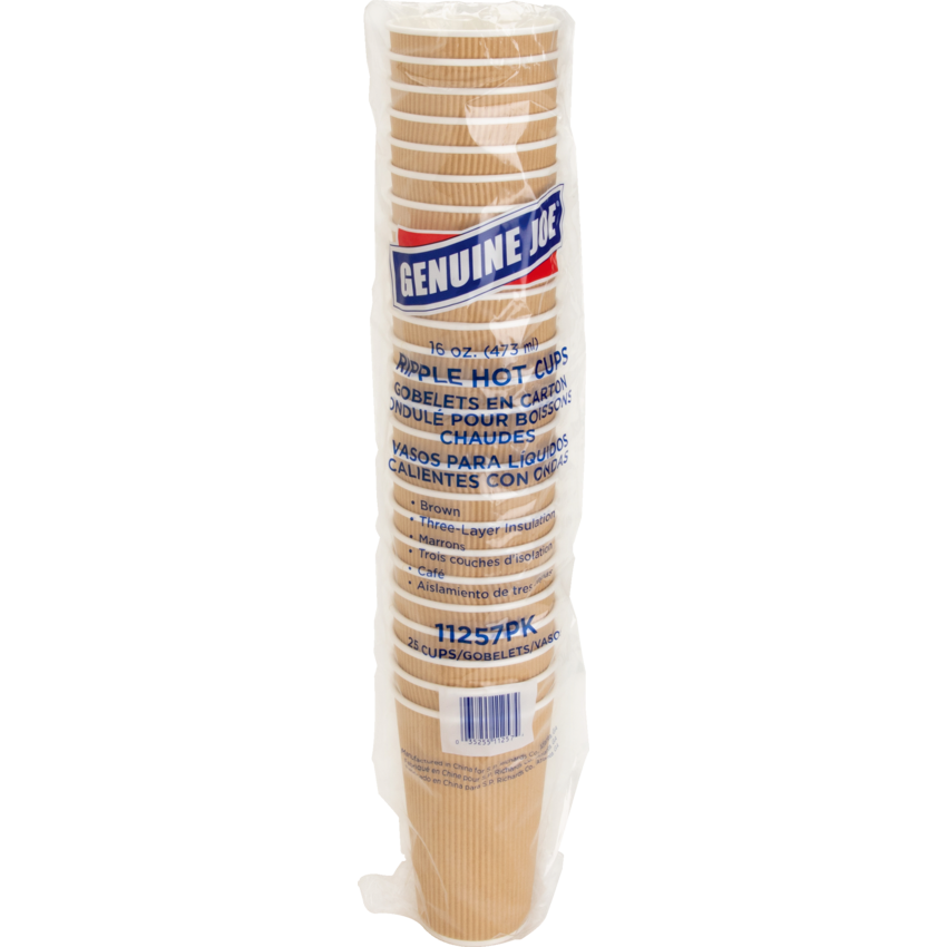 Genuine Joe Ripple Cups 16 oz Brown 25/pkg