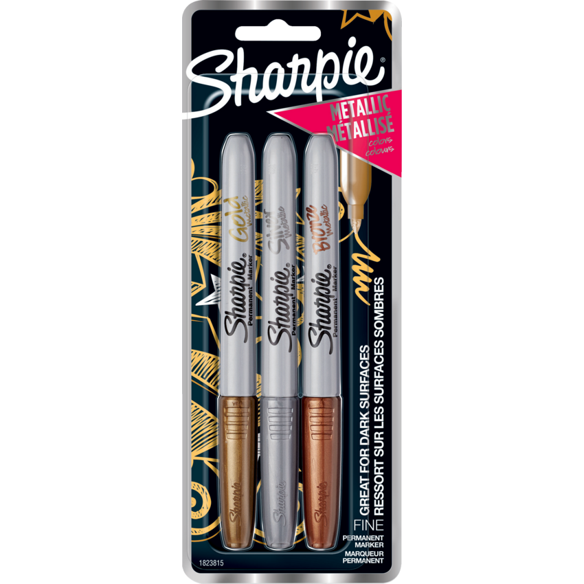 Sharpie® Metallic Markers Fine Tip Assorted Colours 3/pkg