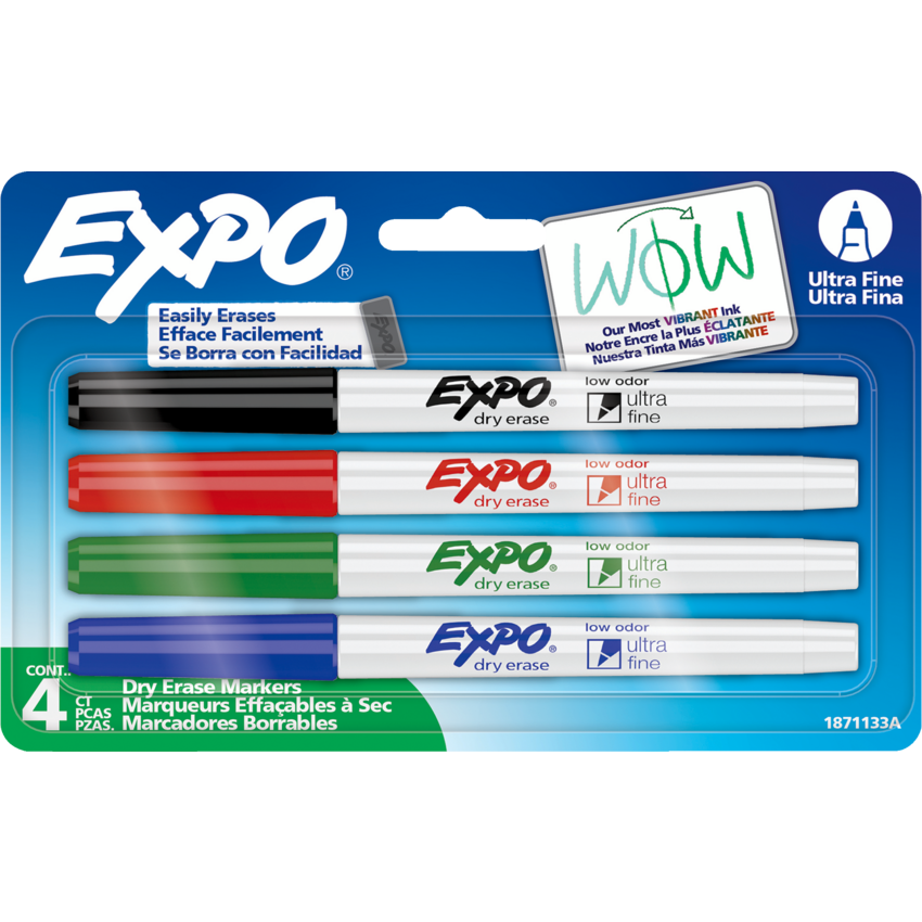 Expo® Low Odour Dry Erase Markers Ultra Fine Assorted Colours 4/pkg