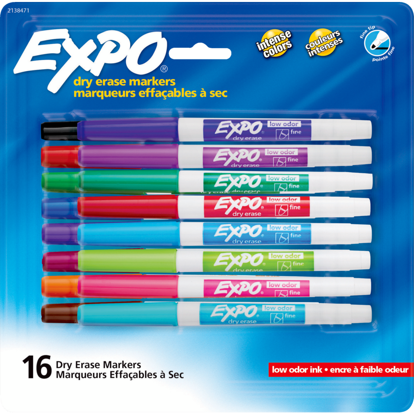 Expo® Low Odour Dry Erase Markers Fine Assorted Colours 16/pkg