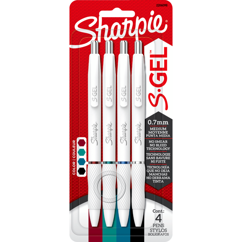 Sharpie® S-Gel® Fashion Retractable Pens 0.7 mm White Assorted Classic 4/pkg