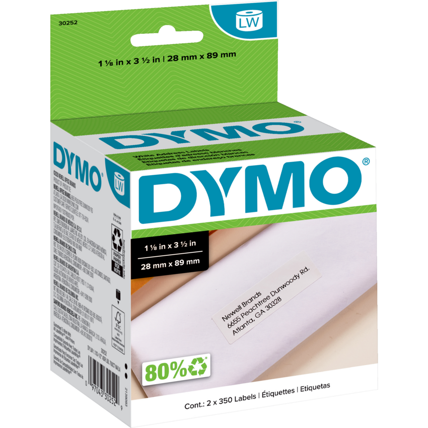 DYMO® LabelWriter® Standard Address Labels 1-1/8" x 3-1/2" White 350 labels per roll 2 rolls/box