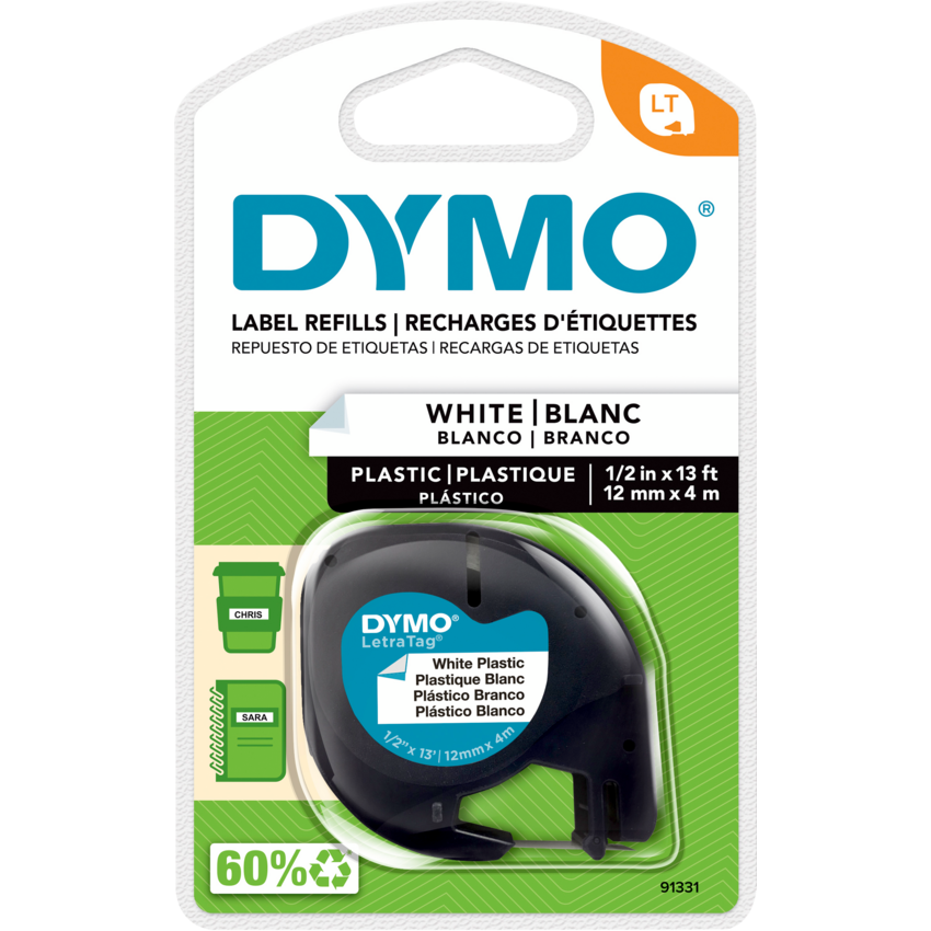 DYMO® LetraTag® Replacement Tape 1/2" Black on White