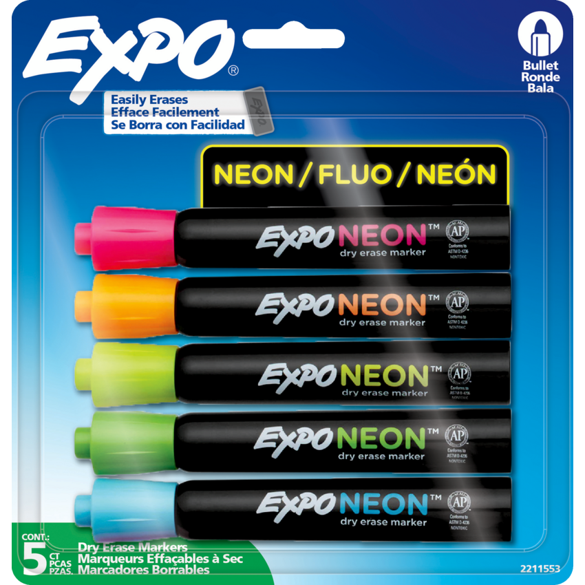 Expo® Neon™ Window™ Dry Erase Markers Assorted Colours 5/pkg