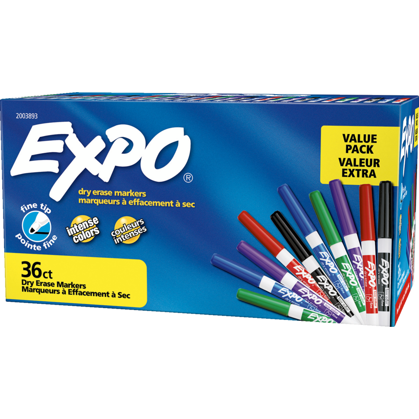 Expo® Low Odour Dry Erase Markers Fine Tip Assorted Colours 36/box