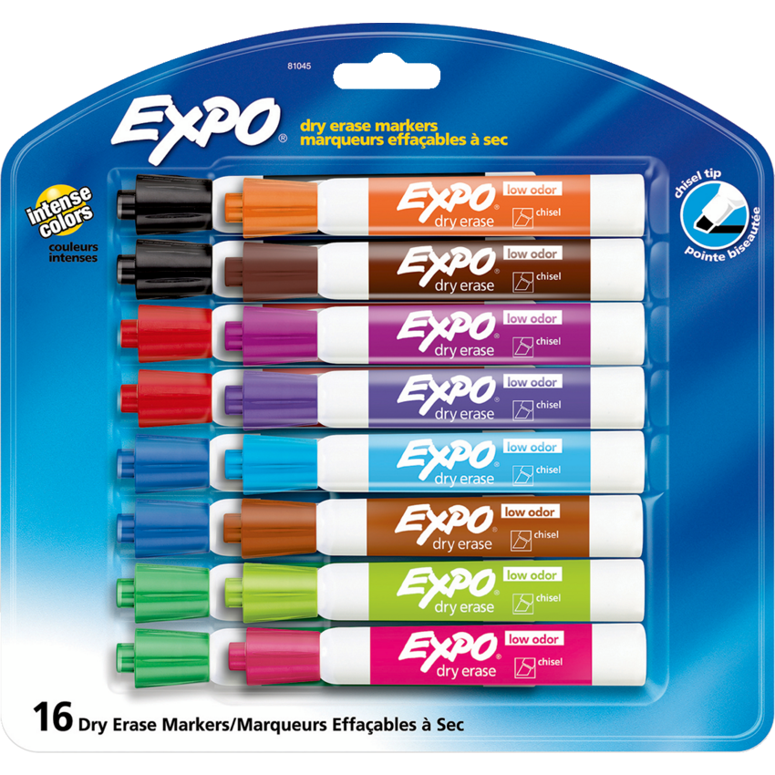 Expo® Low Odour Dry Erase Markers Assorted Colours 16/pkg