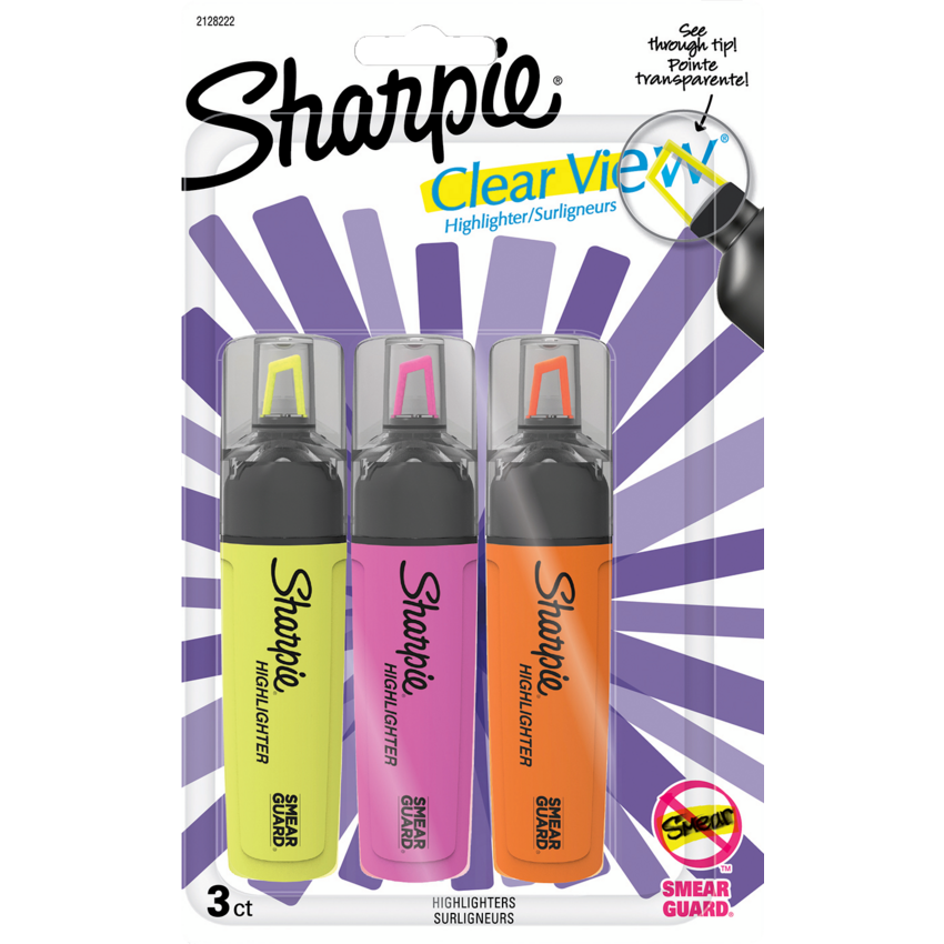 Sharpie® Clear View™ Highlighters Chisel Tip Assorted Colours 3/pkg