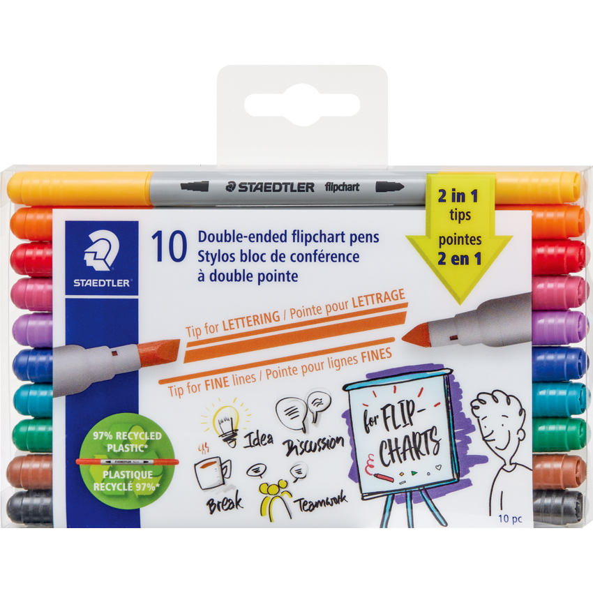 Staedtler® Double-Ended Flipchart Pens Assorted Colours 10/pkg