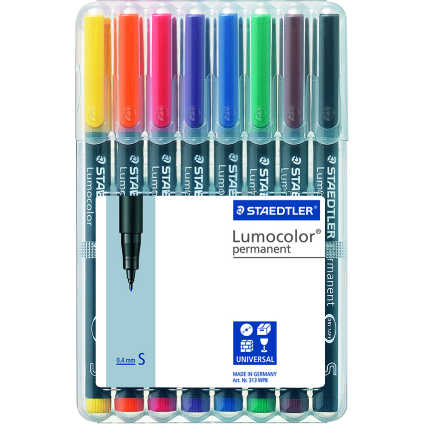 Staedtler® Lumocolor® Markers Permanent Super-Fine Tip Assorted Colours 8/pkg
