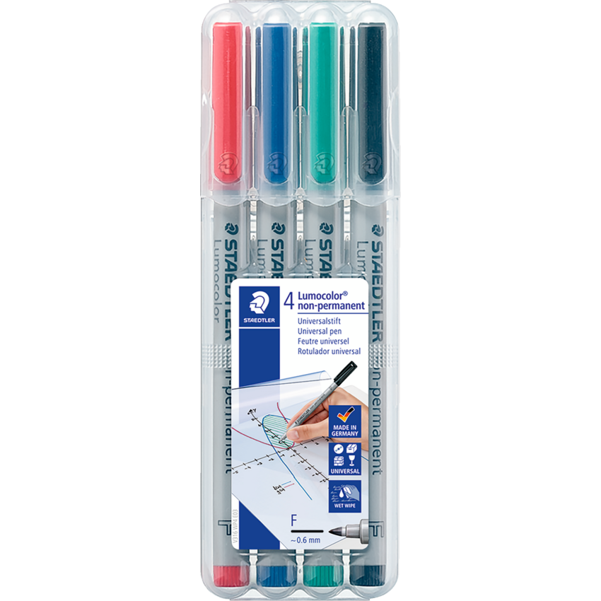 Staedtler® Lumocolor® Markers Washable Fine Tip Assorted Colours 4/pkg