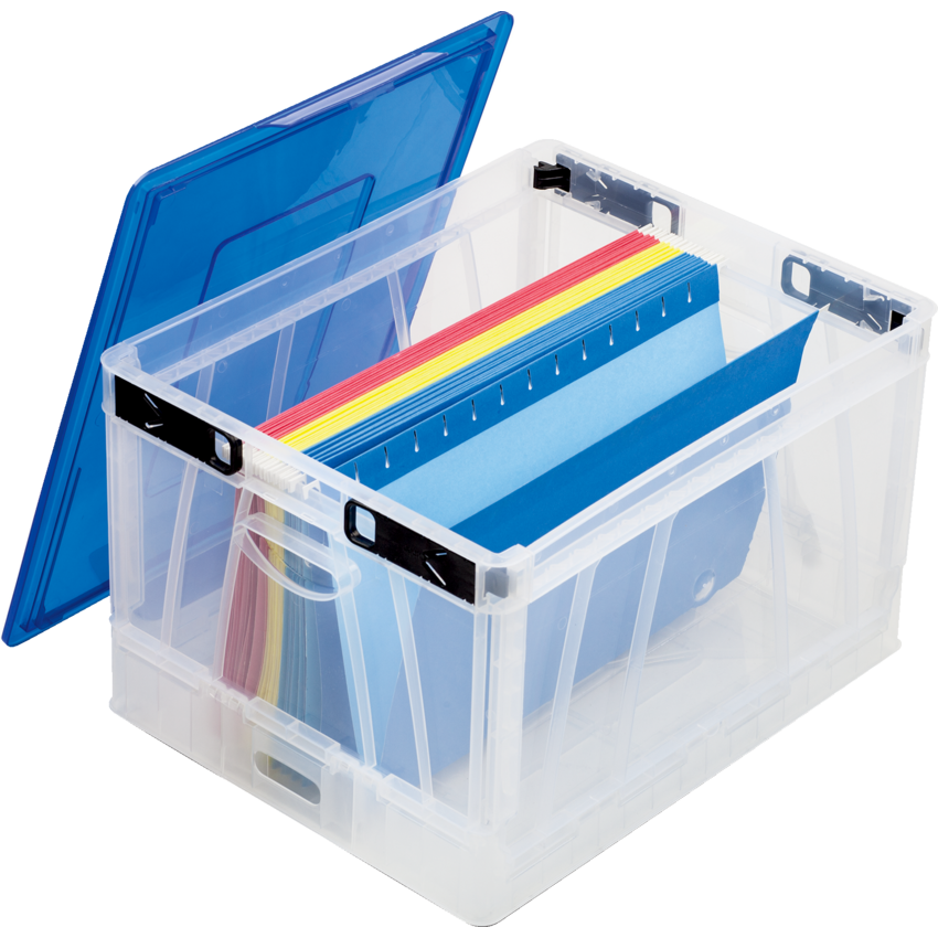 Storex® Collapsible Crate Clear with Blue Lid